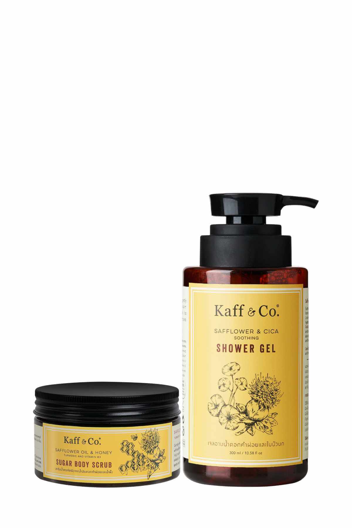 สครับน้ำตาล 240 g & เจลอาบน้ำดอกคำฝอยและใบบัวบก 300 ml